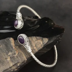 Amethyst Armreif gedrehter Reif 925 Silber feine Verzierung