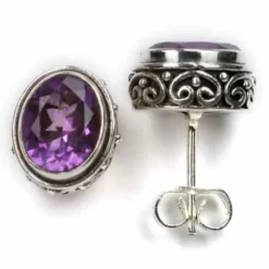 Amethyst Ohrstecker Steinschmuck (Paar) 925 Silber