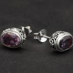 Amethyst Ohrstecker Steinschmuck (Paar) 925 Silber