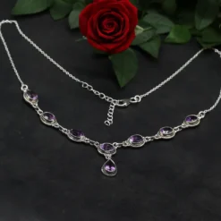 Amethyst Schmuck Collier 925 Silber lila Damen Collier Edelstein Halskette