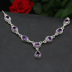 Amethyst Schmuck Collier 925 Silber lila Damen Collier Edelstein Halskette