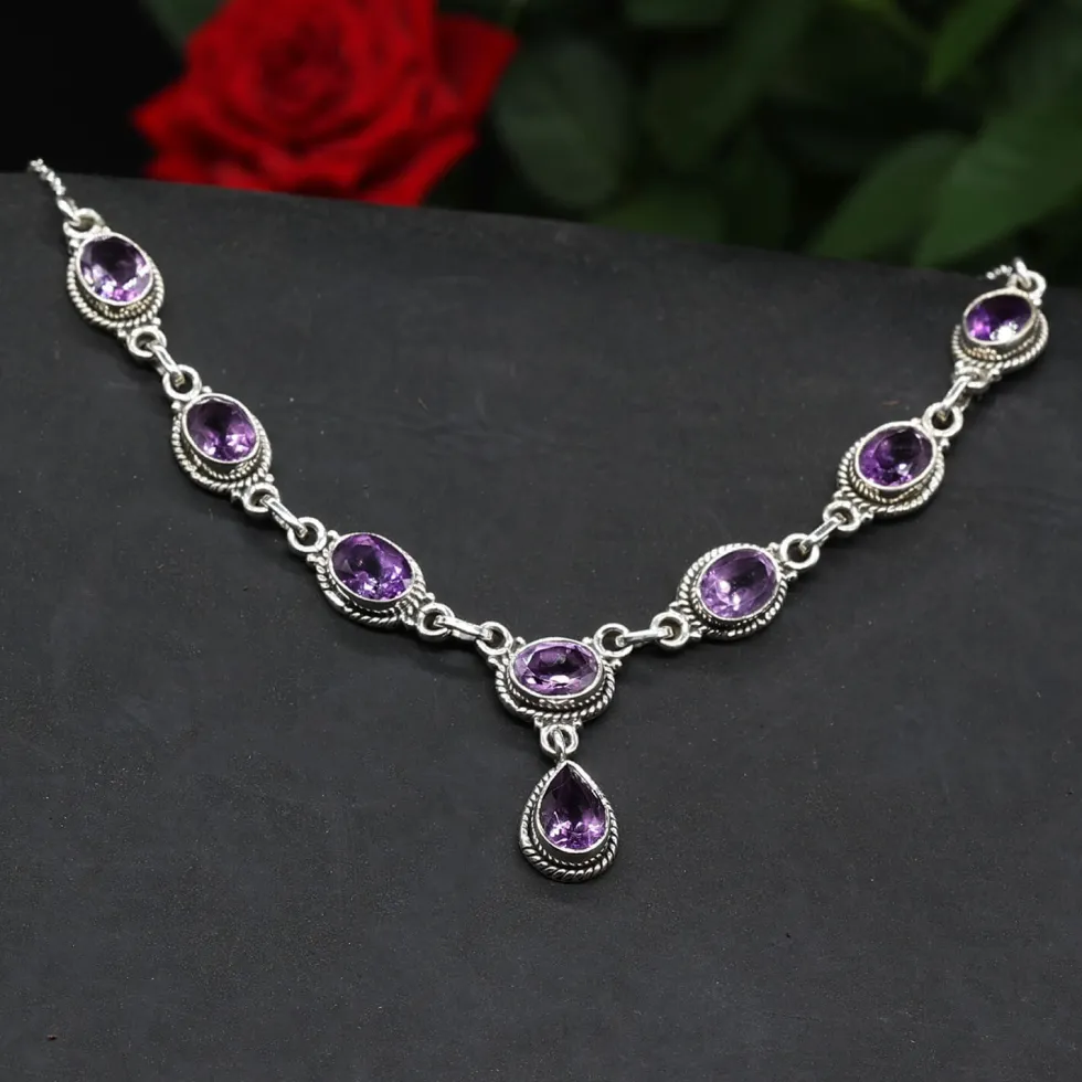 Amethyst Schmuck Collier 925 Silber lila Damen Collier Edelstein Halskette