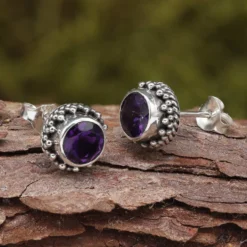 Amethyst Schmuck Ohrstecker Steinschmuck Edelstein 925 Silber (Paar)