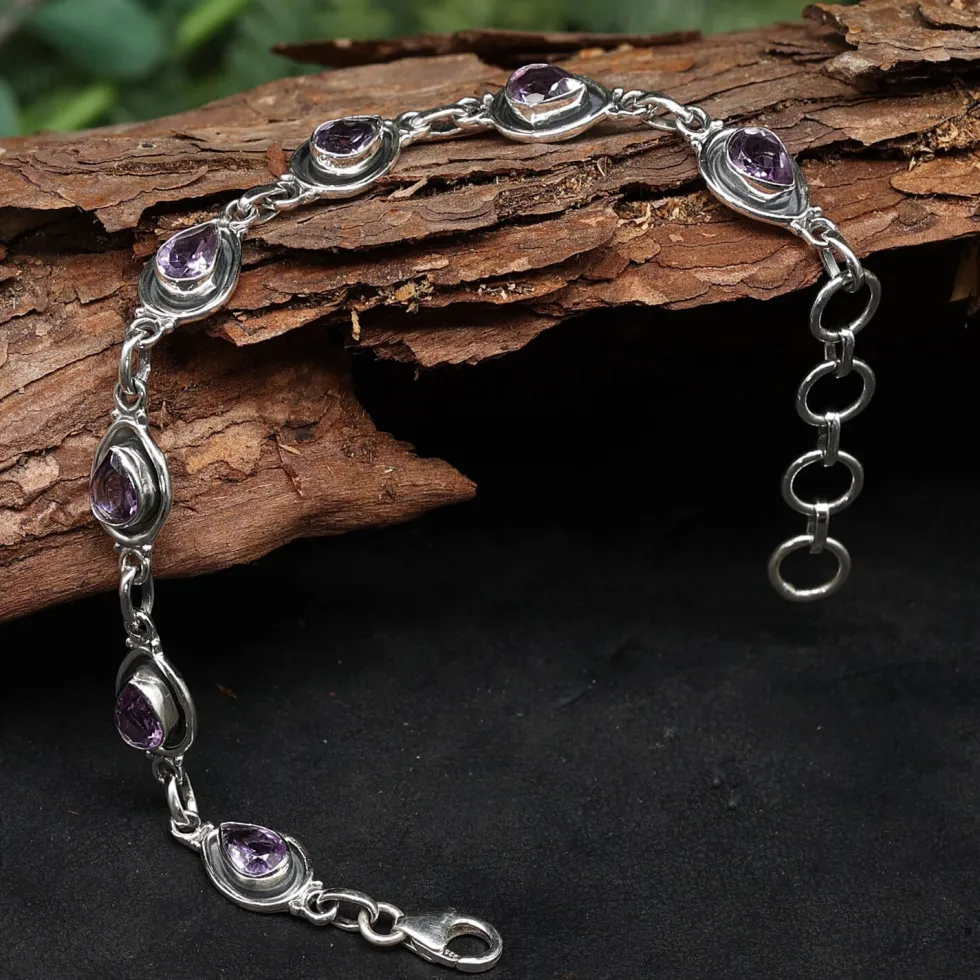 Amethyst 925 Silber Edelstein Armband zeitloser Damen Armschmuck