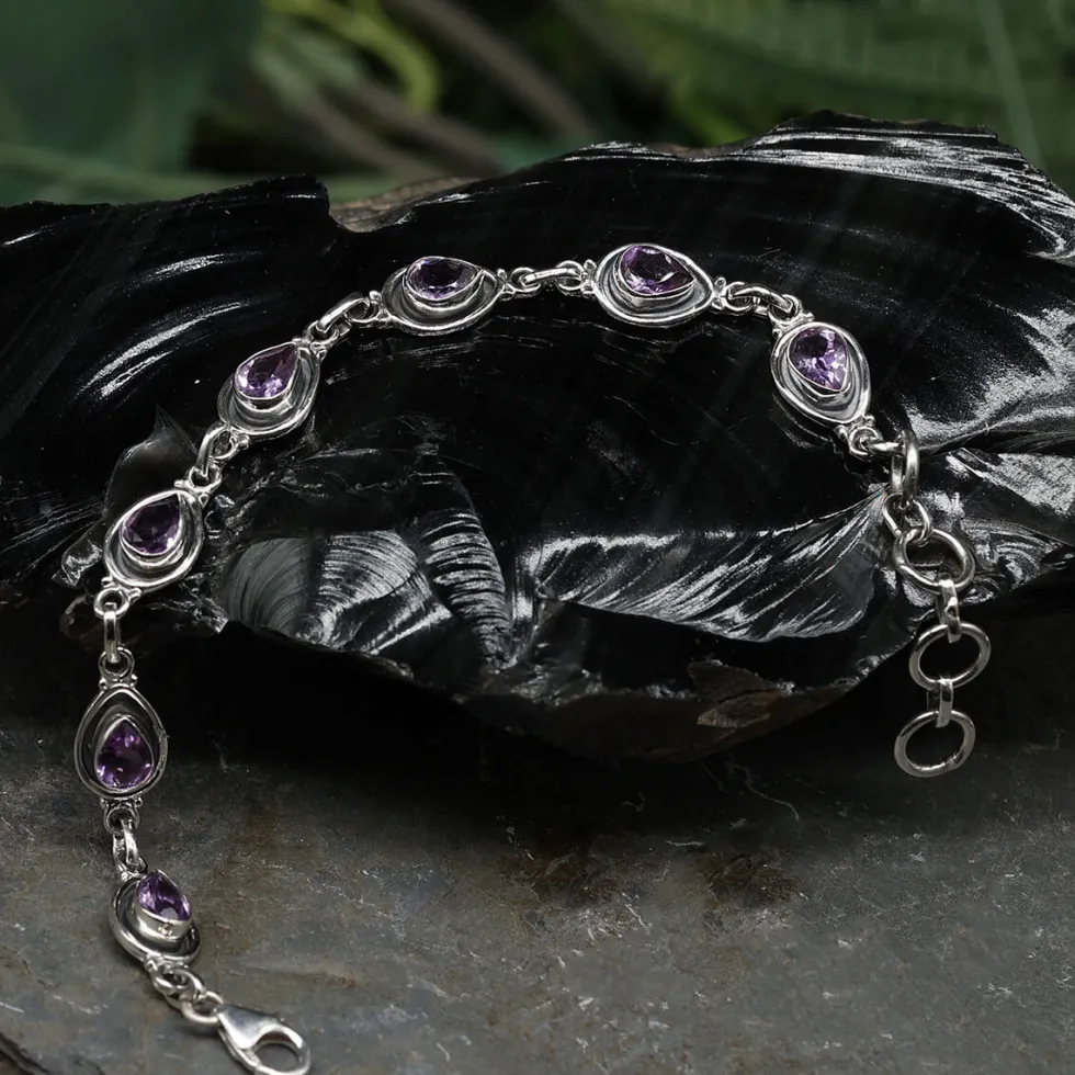 Amethyst 925 Silber Edelstein Armband zeitloser Damen Armschmuck