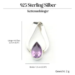 Amethyst Steinschmuck oval Anhänger 925 Silber handgefertigt