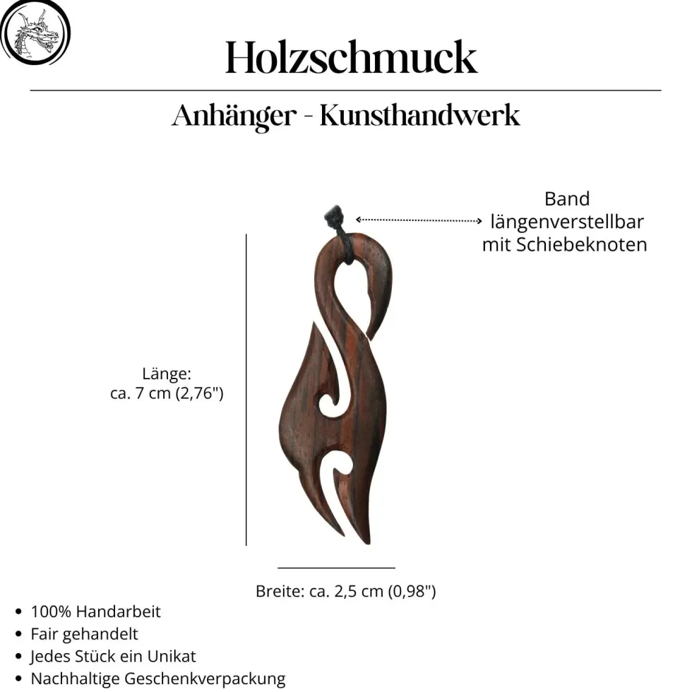Angelhaken Maori Schmuck Symbol 2-farbig Anhänger Halskette Holzschmuck