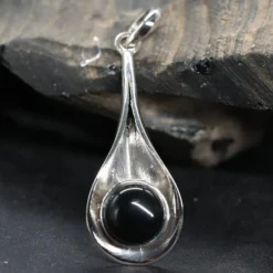 Anhänger Schwarzer Onyx modern schlicht 925 Silber Schmuck edel
