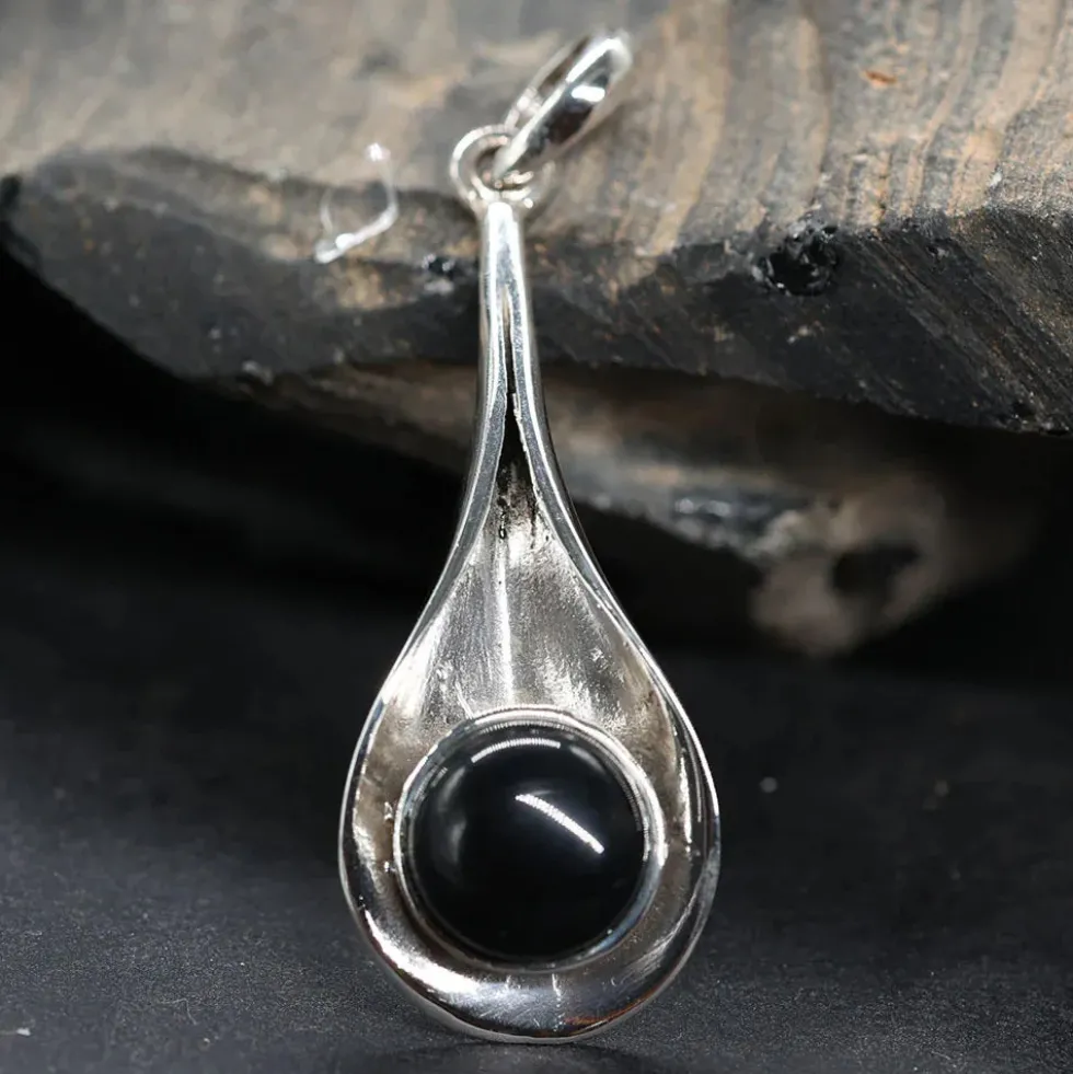 Anhänger Schwarzer Onyx modern schlicht 925 Silber Schmuck edel