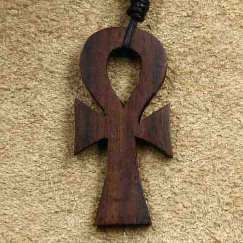 Ankh Holzschmuck Kettenanhänger Handarbeit