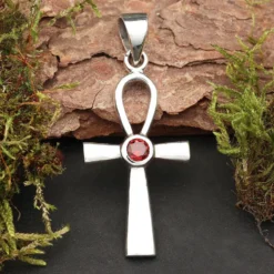 Ankh Kettenanhänger rotem Zirkona 925 Silber