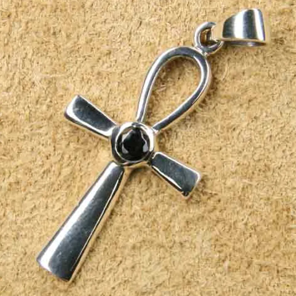 Ankh Kettenanhänger Schmuck 925 Silber schwarzem Zirkona