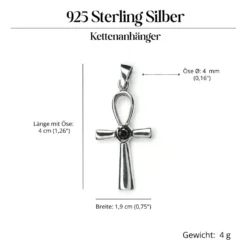 Ankh Kettenanhänger Schmuck 925 Silber schwarzem Zirkona