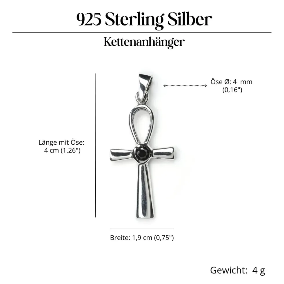 Ankh Kettenanhänger Schmuck 925 Silber schwarzem Zirkona