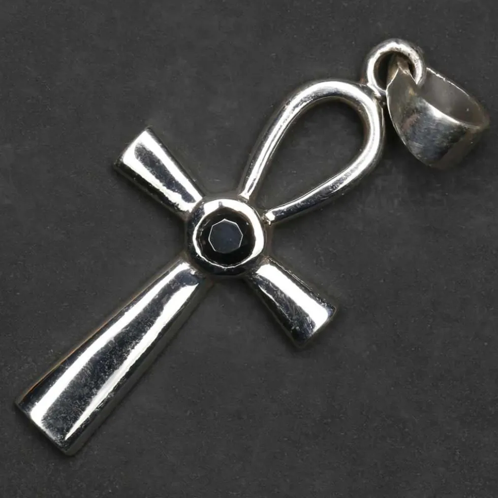 Ankh Kettenanhänger Schmuck 925 Silber schwarzem Zirkona