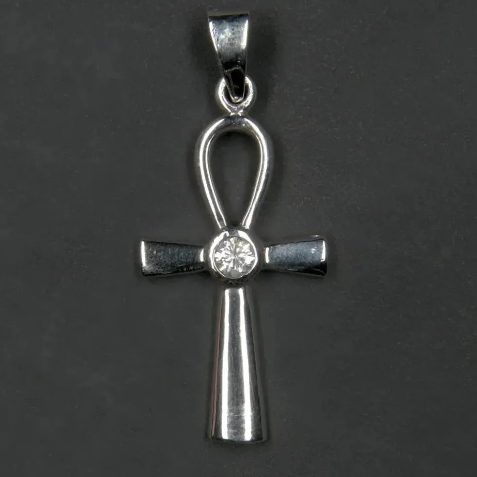 Ankh mit weißem Zirkonia 925 Silber Kettenanhänger