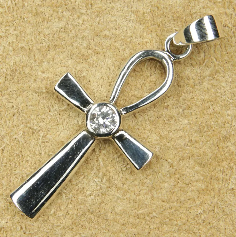 Ankh mit weißem Zirkonia 925 Silber Kettenanhänger