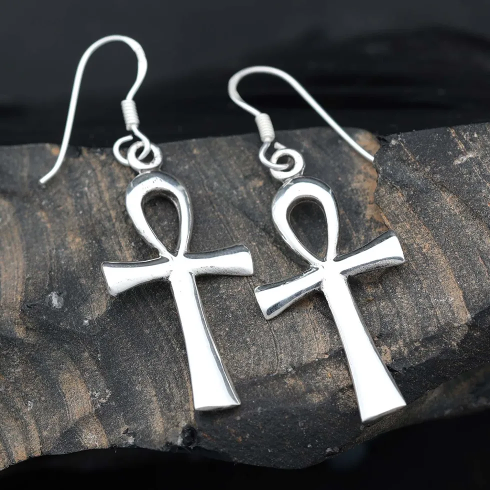 Ankh Silber Ohrhänger Schlüssel des ewigen Lebens Ohrschmuck 925 Silber (Paar)