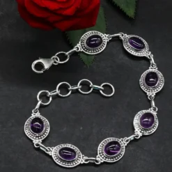 Armband Amethyst Edelstein oval Carbochon edles Damen Armschmuck 925 Silber