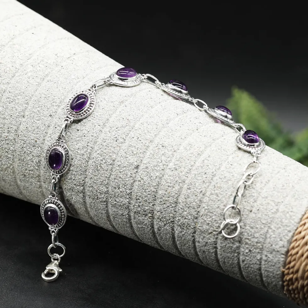 Armband Amethyst Edelstein oval Carbochon edles Damen Armschmuck 925 Silber