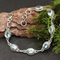 Armband Blauer Topas Edelstein Teardrop Facettenschliff edles Damen Armschmuck 925 Silber Schmuck