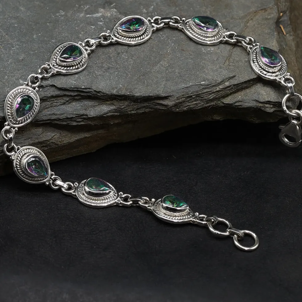 Armband Silber Edelstein Mystik Quartz Armschmuck Damen 925 Silber