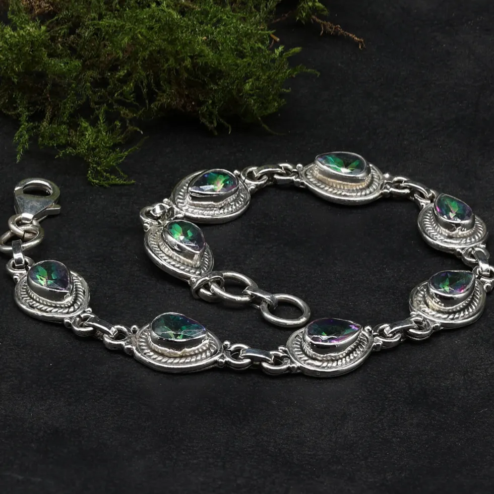 Armband Silber Edelstein Mystik Quartz Armschmuck Damen 925 Silber