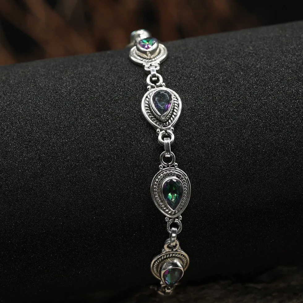 Armband Silber Edelstein Mystik Quartz Armschmuck Damen 925 Silber