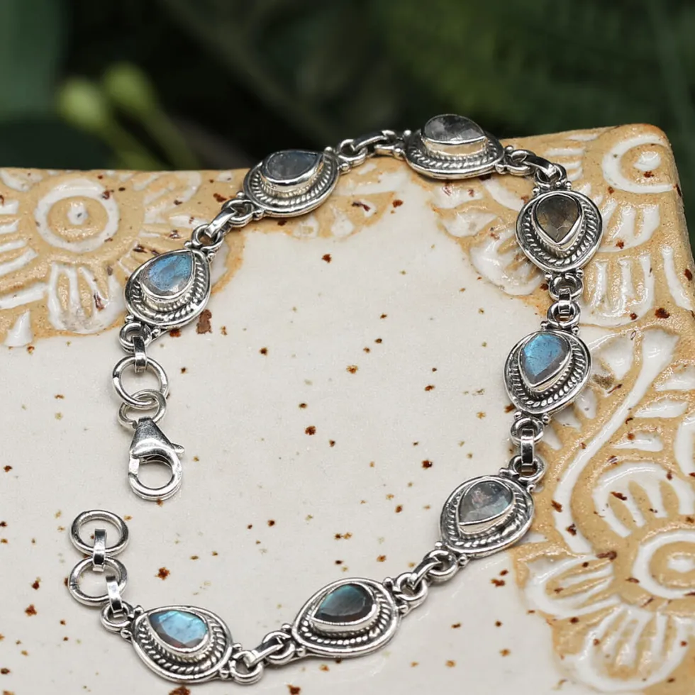 Armband 925 Silber Labradorit Edelstein Schmuck Armschmuck