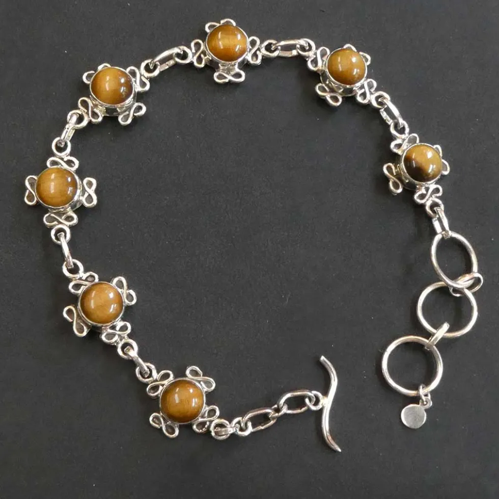 Armband Tigerauge Silber kunstvoll verziert 925 Silber Damen Armschmuck