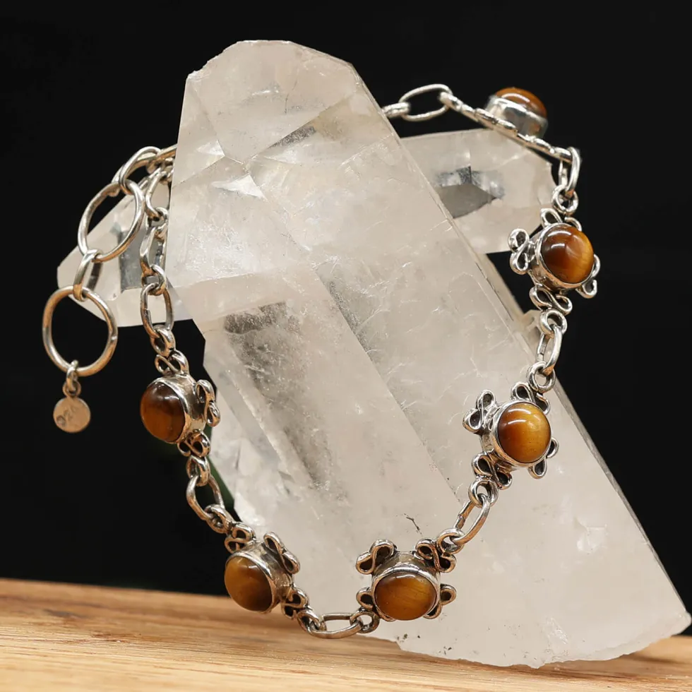 Armband Tigerauge Silber kunstvoll verziert 925 Silber Damen Armschmuck