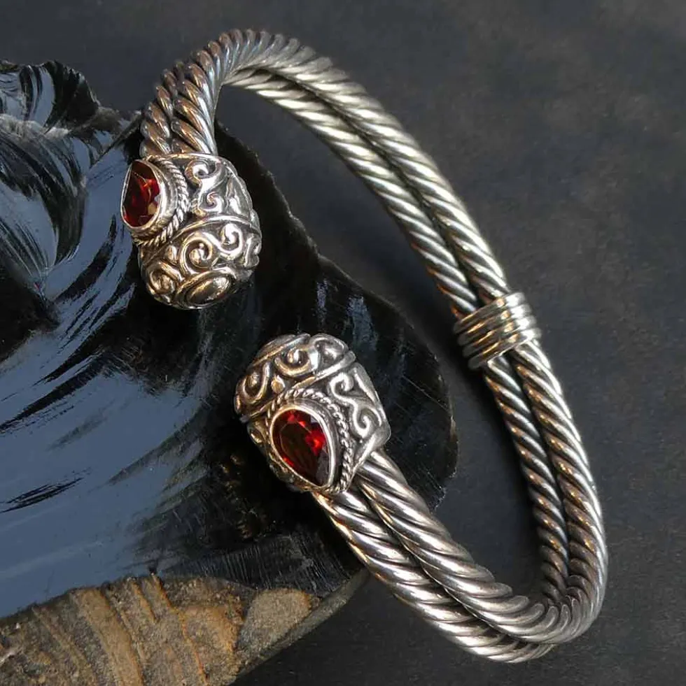 Armreif Granat Edelstein Hand geschmiedet 925 Silber Schmuck
