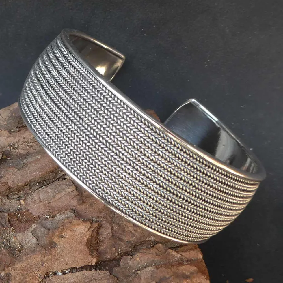 Armreif schlicht gestreift 925er Silber Armspange