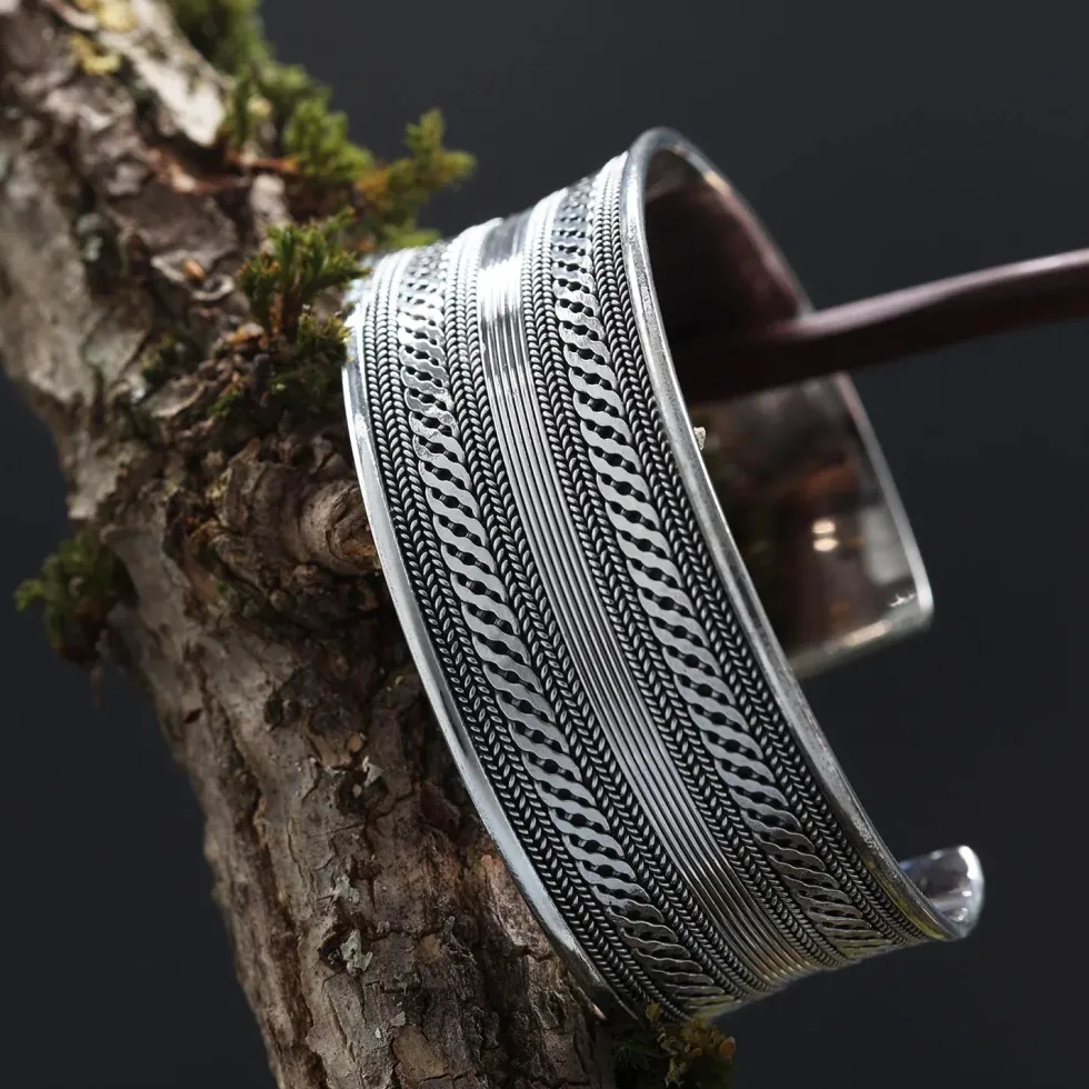 Armreif Silber breit massiv Damen Herren fein verziert 925 Silber