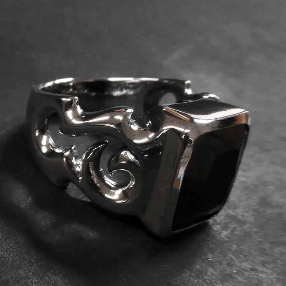 Ausgefallener Herren Ring Siegelring mit Zirkonia kunstvoll verziert 925er Silber