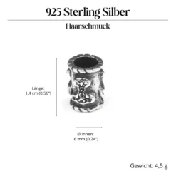 Bartperle 925 Silber Thor Hammer Bartschmuck 6mm innen