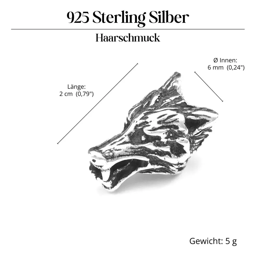 Bartperle 925 Silber Wolf Bartschmuck