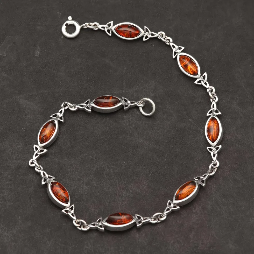 Bernstein Armband Keltischer Edelstein Damen Armschmuck 925 Silber