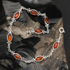Bernstein Armband Keltischer Edelstein Damen Armschmuck 925 Silber