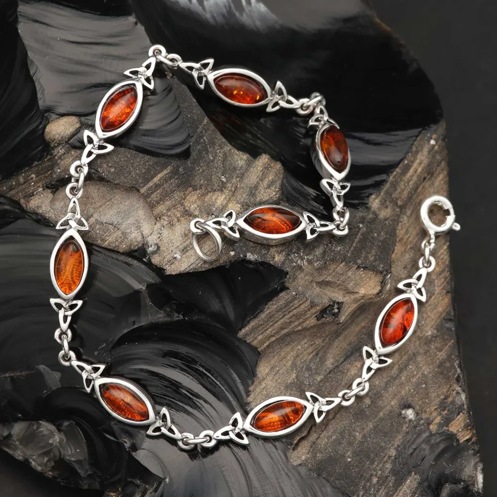 Bernstein Armband Keltischer Edelstein Damen Armschmuck 925 Silber