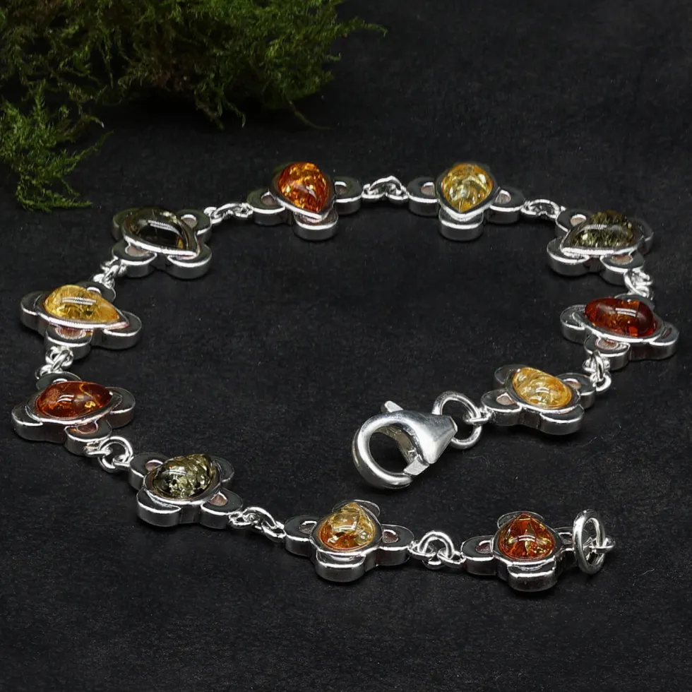 Bernstein Armschmuck Damen Armband 925 Silber diverse Farbtöne