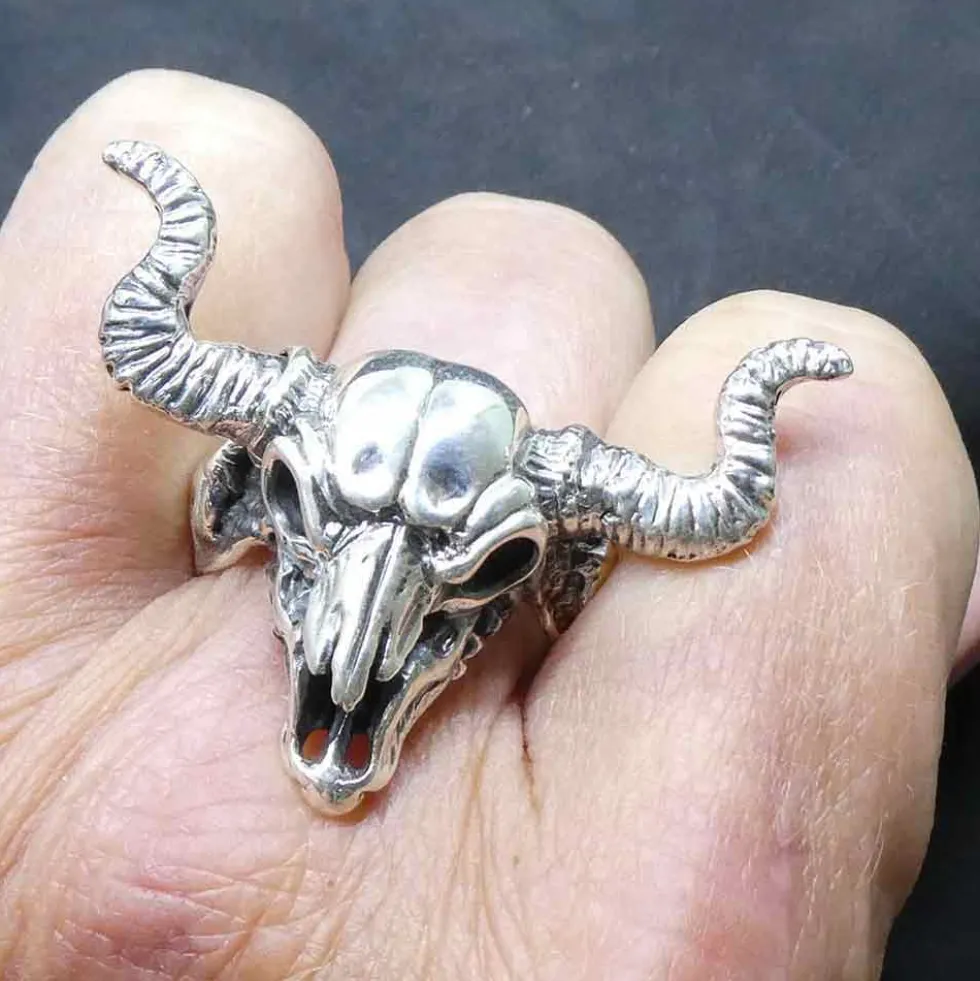 Büffelschädel Biker Ring 925 Silberschmuck