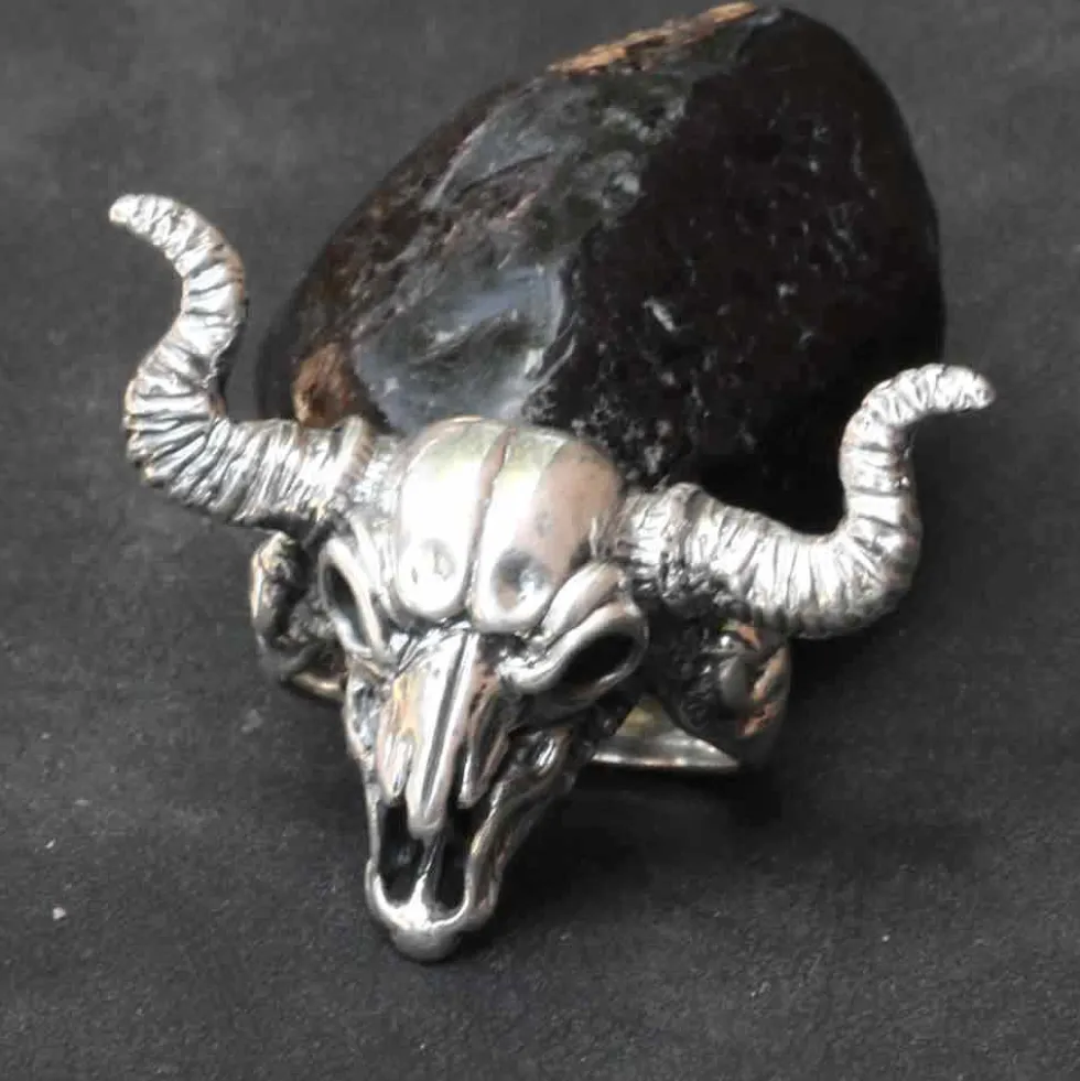 Büffelschädel Biker Ring 925 Silberschmuck