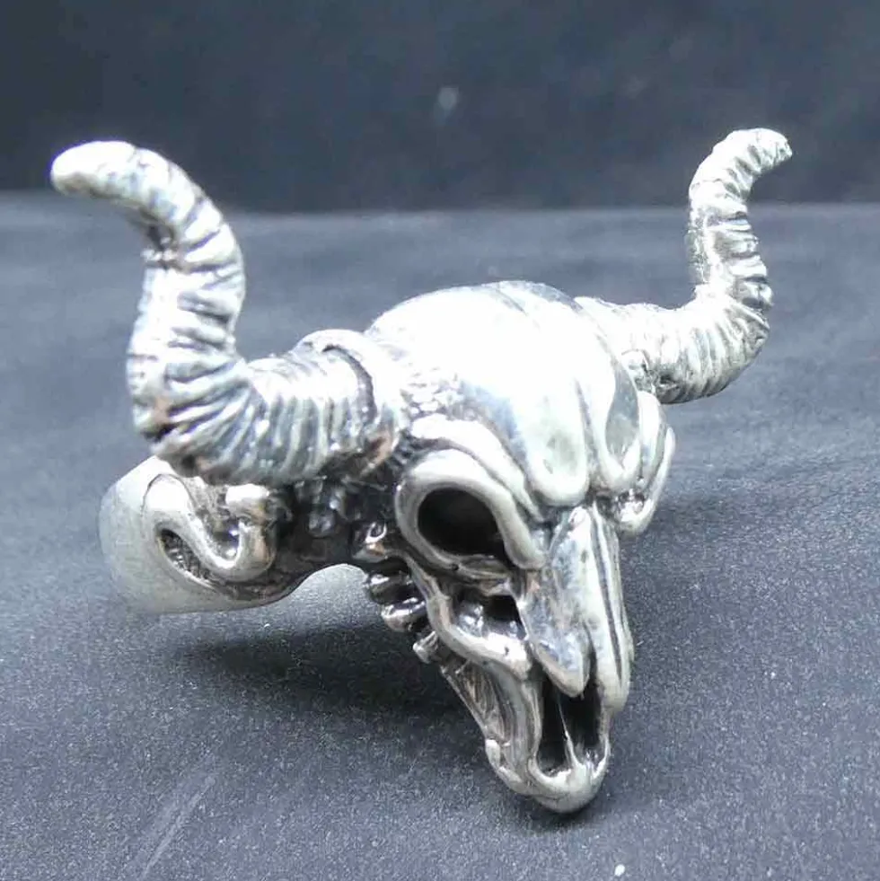 Büffelschädel Biker Ring 925 Silberschmuck