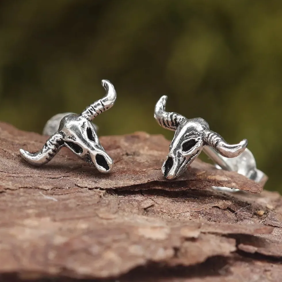Büffelschädel Ohrstecker 925 Silber Ohrschmuck