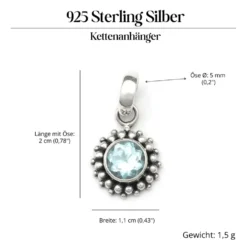 Blauer Topas Edelstein Anhänger Silber 925