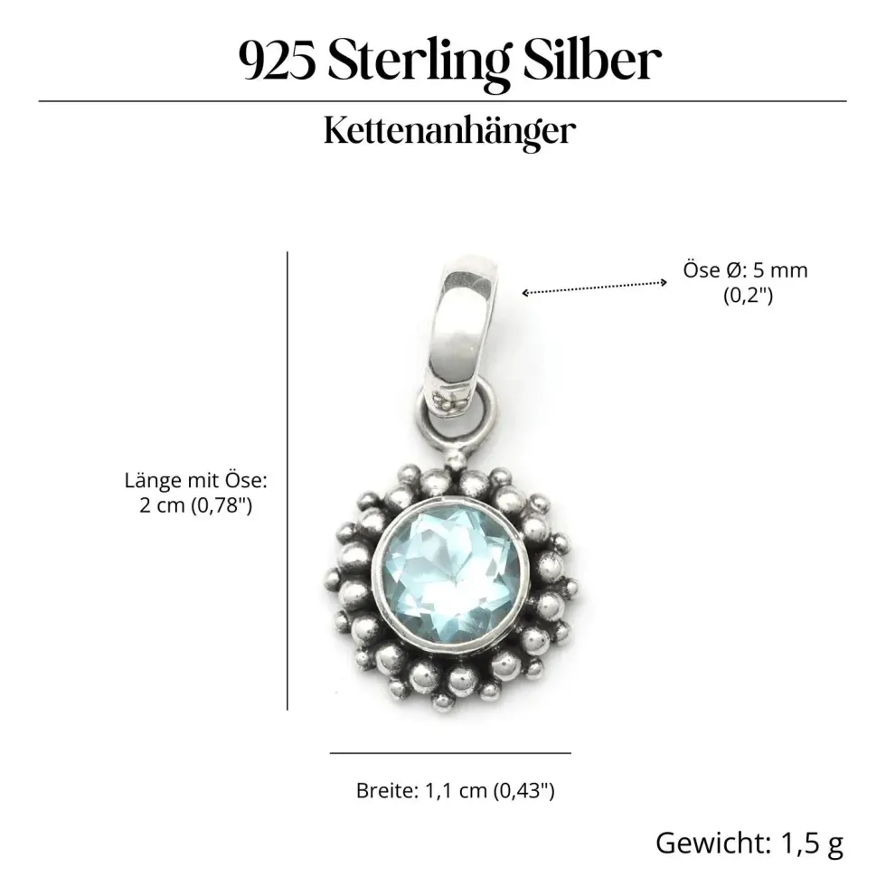 Blauer Topas Edelstein Anhänger Silber 925