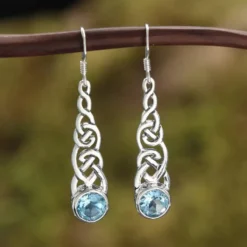 Blauer Topas Kelten Ohrringe 925 Silber Ohrhänger