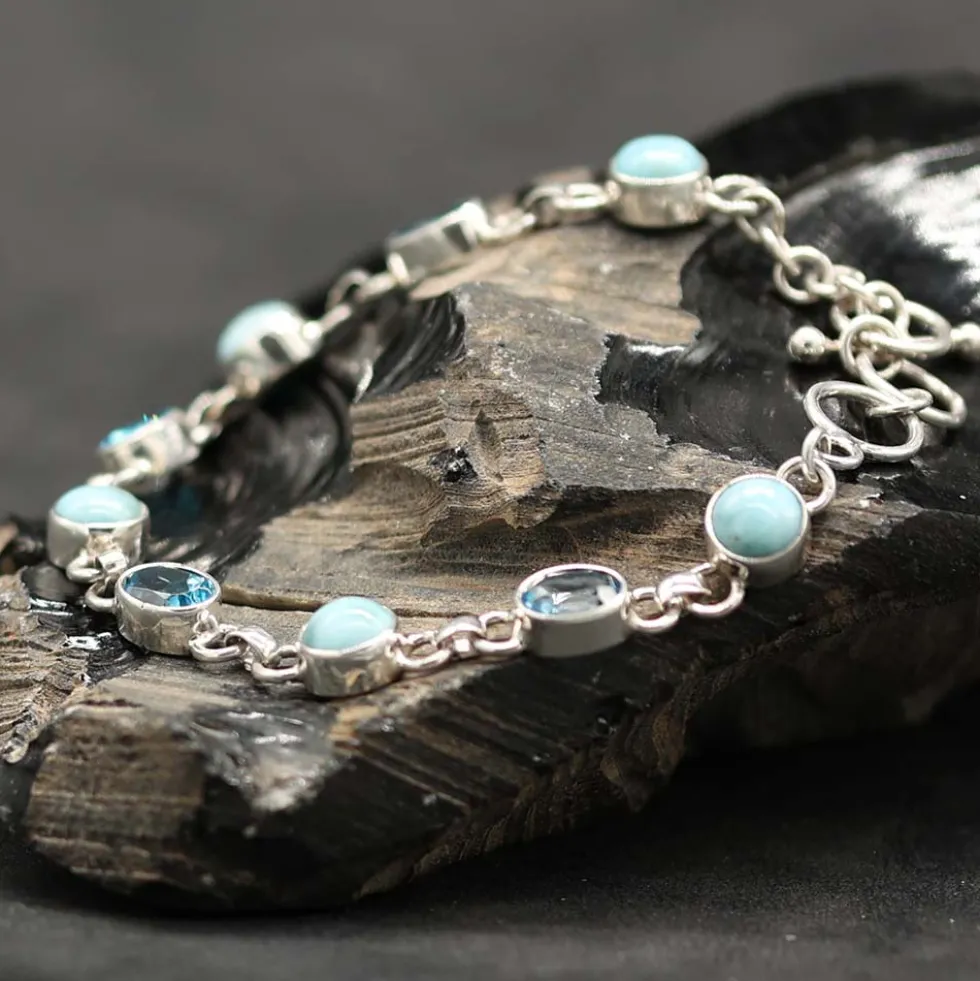 Blauer Topas mit Larimar Armschmuck Silber Armband 925 Silber Damen