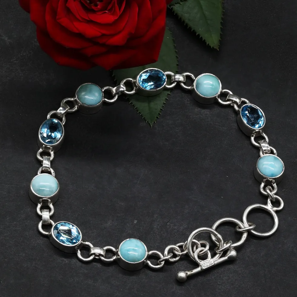 Blauer Topas mit Larimar Armschmuck Silber Armband 925 Silber Damen